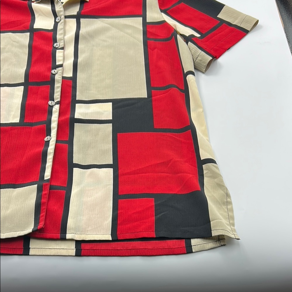 Allison Daley Vintage Button Down Shirt 16 Collared Abstract Ribbed Short Sleeve - Picture 9 of 16